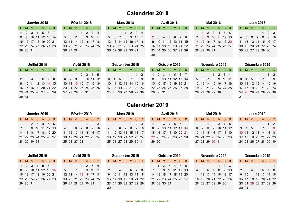 Calendrier 2018 2019 à imprimer