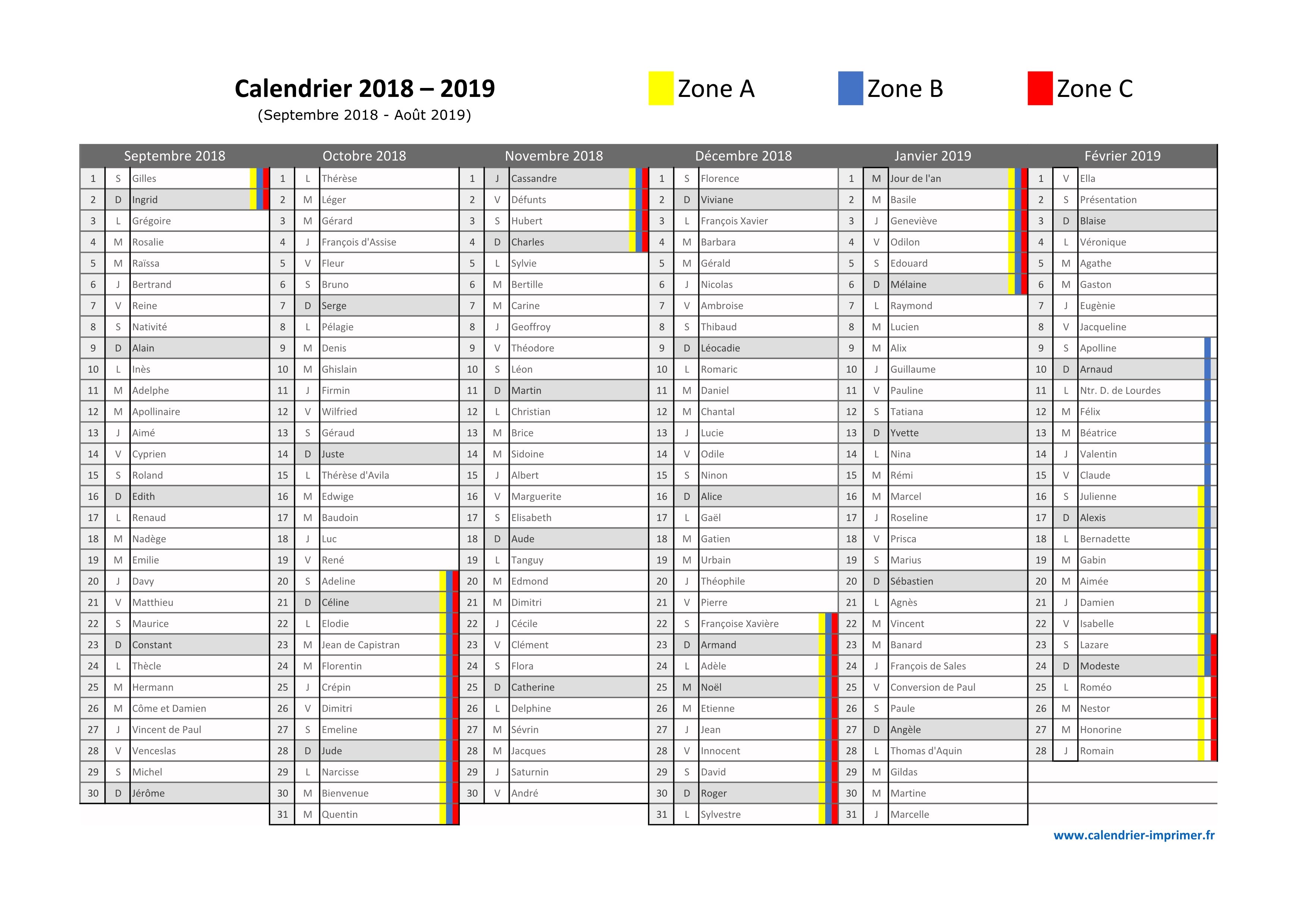 Calendrier 18 19 A Imprimer