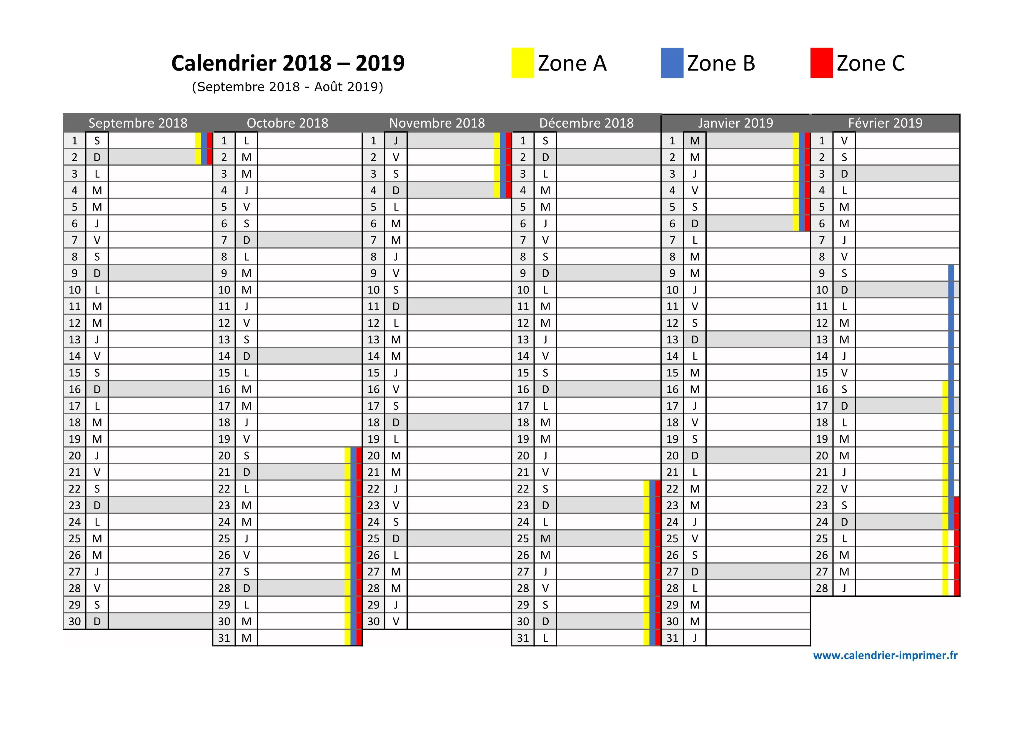 Calendrier 2018 2019 A Imprimer