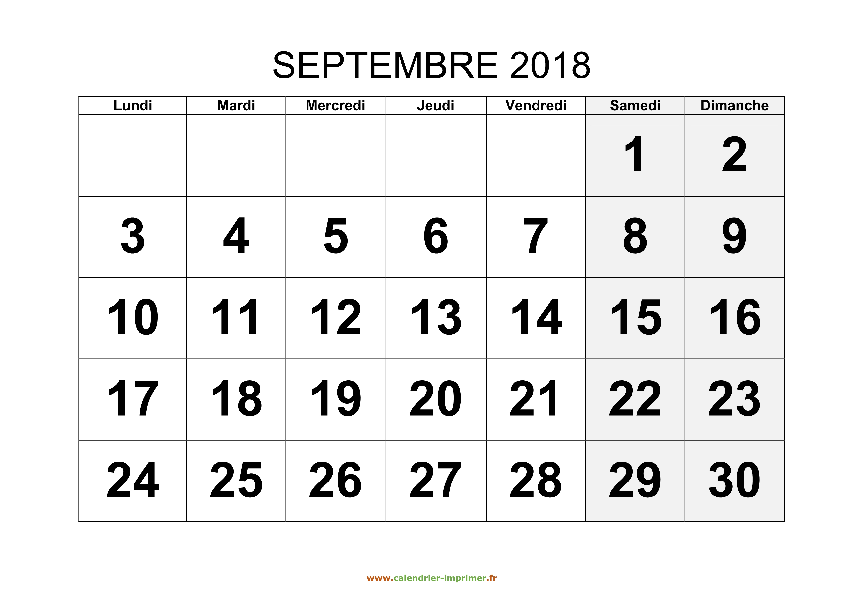 Calendrier De Septembre 2018 à Septembre 2022 Calendrier Septembre 2018 à imprimer