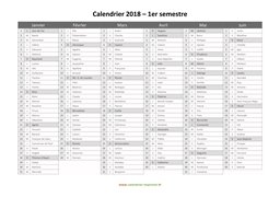 calendrier annuel 2018 semestre fetes