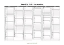calendrier annuel 2018 semestre semaines