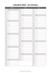 calendrier annuel 2018 trimestre