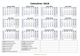 calendrier annuel 2018 vacances horizontal