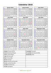 calendrier annuel 2018 vacances vertical