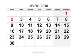 calendrier avril 2018 modele 01