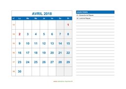 calendrier avril 2018 modele 06
