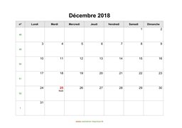 calendrier décembre 2018