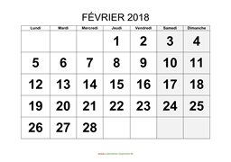 calendrier février 2018 modele 01