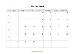 calendrier février 2018