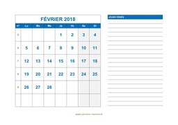 calendrier février 2018 modele 06