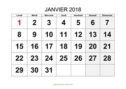 calendrier janvier 2018 modele 01