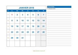 calendrier janvier 2018 modele 06
