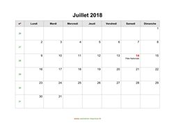 calendrier juillet 2018