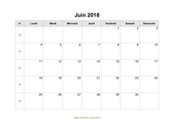 calendrier juin 2018