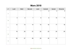 calendrier mars 2018