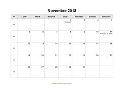 calendrier novembre 2018