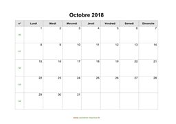 calendrier octobre 2018