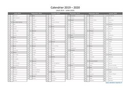 Calendrier Août 2019 à Juillet 2020 Semestre Fêtes