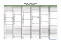 Calendrier Août 2019 à Juillet 2020 Semestre