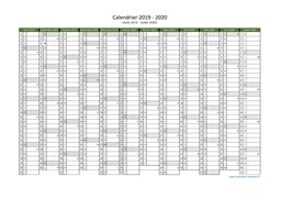 Calendrier Août 2019 à Juillet 2020 Vierge