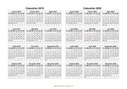 Calendrier Janvier 2019 à Décembre 2020 Horizontal Modèle 03