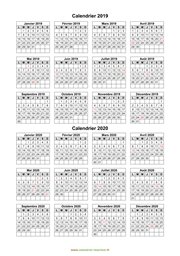 Calendrier Janvier 2019 à Décembre 2020 Vertical Modèle 01