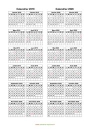 Calendrier Janvier 2019 à Décembre 2020 Vertical Modèle 03