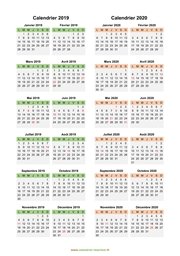 Calendrier Janvier 2019 à Décembre 2020 Vertical Modèle 04