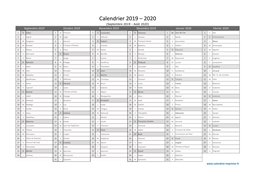 Calendrier Septembre 2019 à Août 2020 Semestre Fêtes