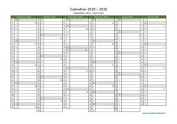 Calendrier Septembre 2019 à Août 2020 Semestre