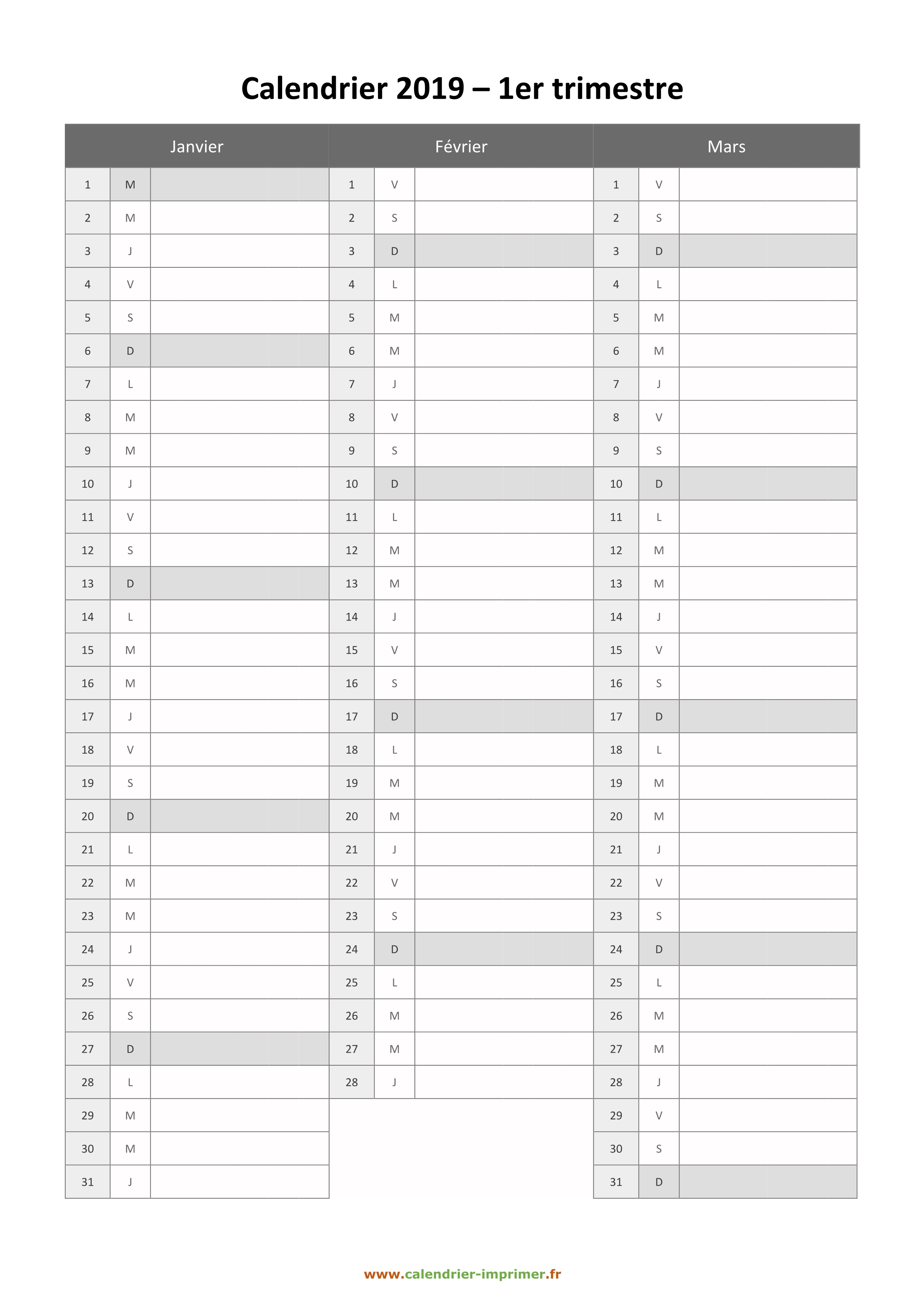 Calendrier 2019 A Imprimer Gratuit