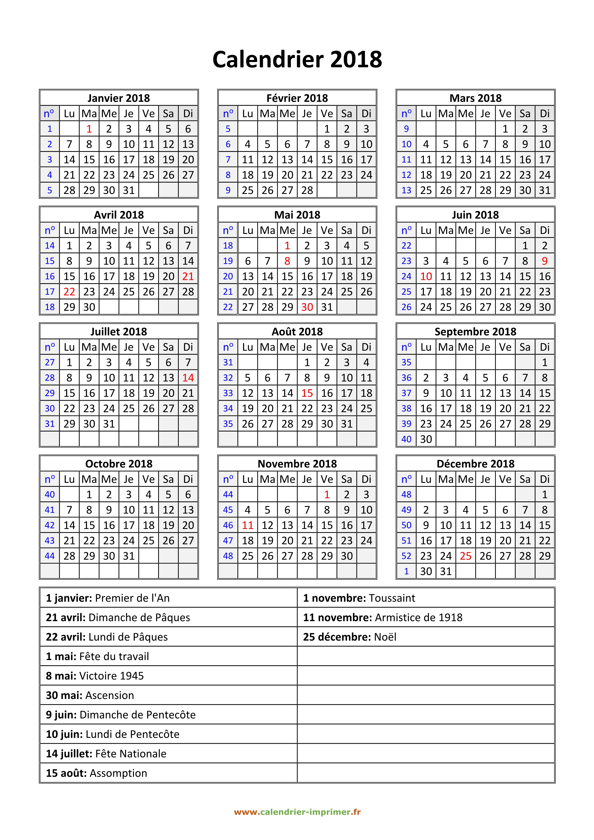 calendrier 2019 à imprimer