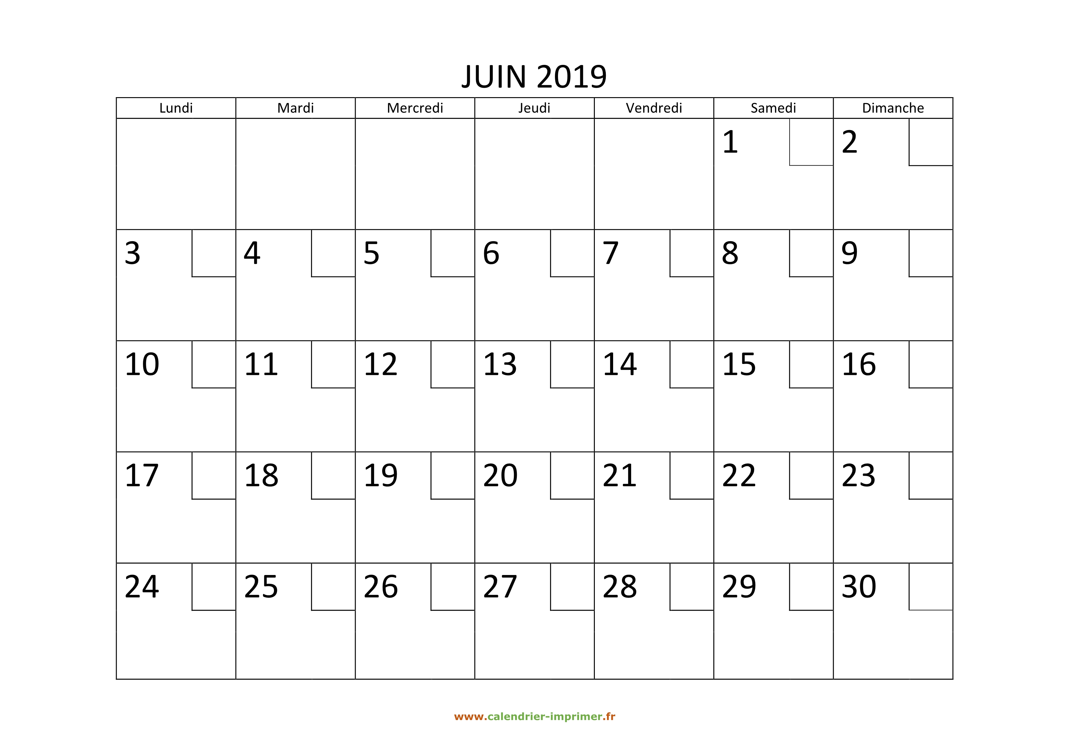 Calendrier Juin 2019 à Imprimer Gratuit Calendrier Juin 2019 à imprimer