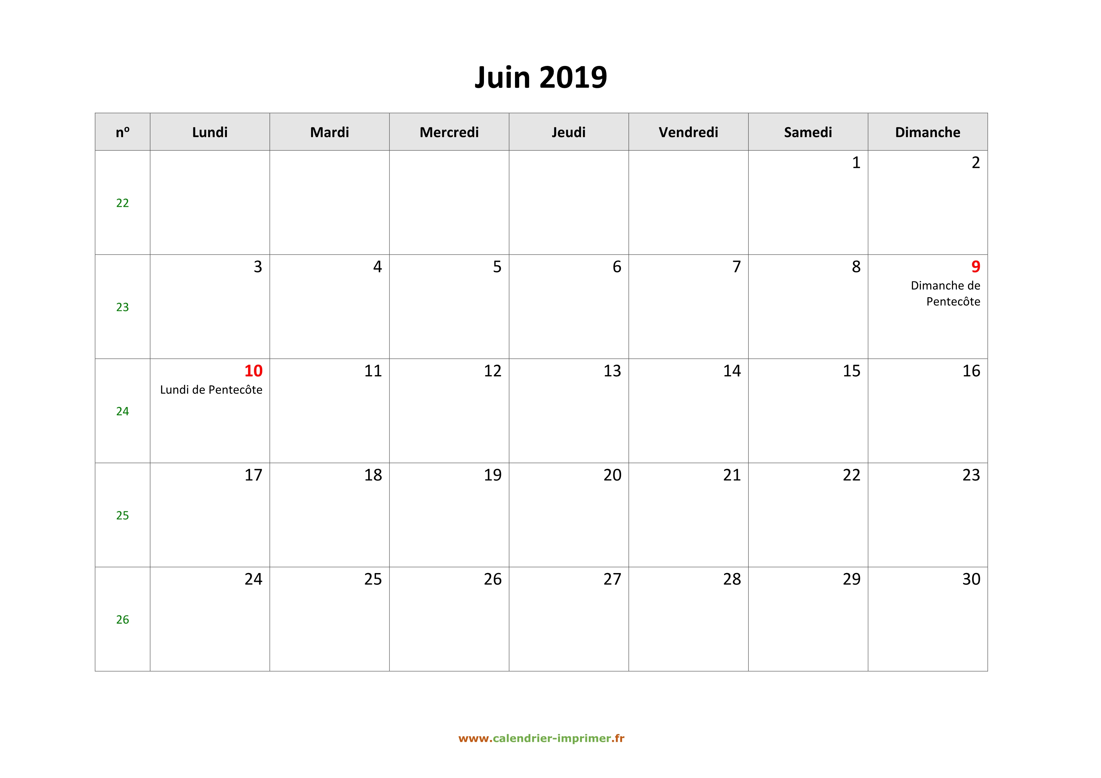 Calendrier Juin 2019 à Imprimer Gratuit Calendrier Juin 2019 à imprimer