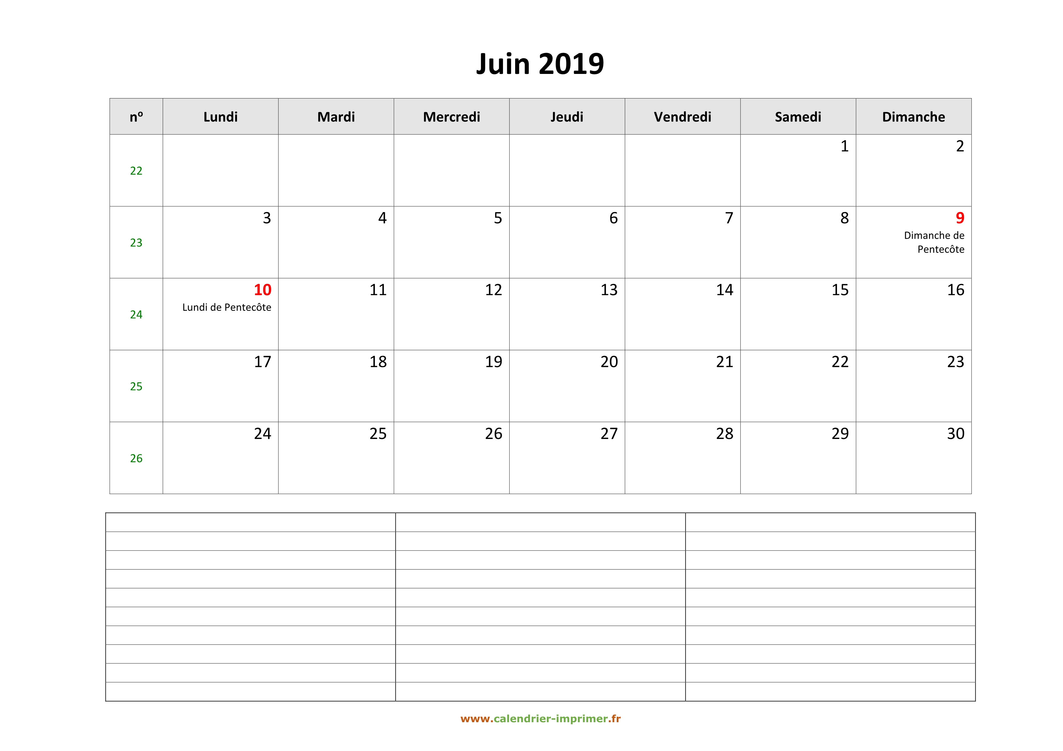 Calendrier Juin 2019 à Imprimer Gratuit Calendrier Juin 2019 à imprimer