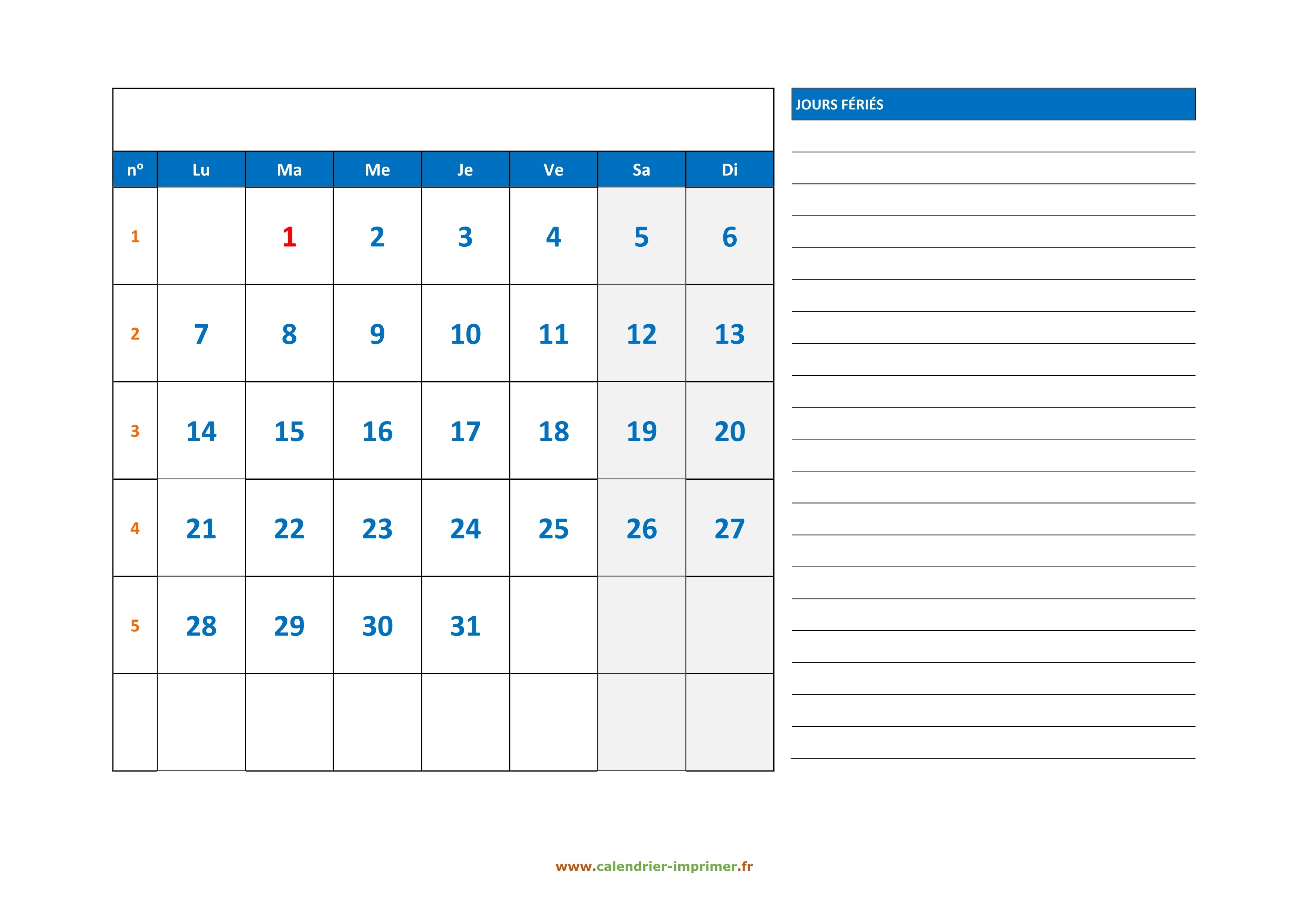 calendrier 2019 à imprimer