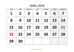 calendrier avril 2019 modele 01