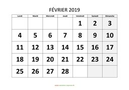 calendrier février 2019 modele 01