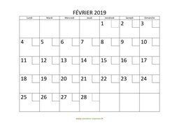 calendrier février 2019 modele 02