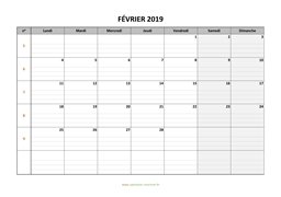 calendrier février 2019 modele 05