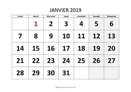 calendrier janvier 2019 modele 01