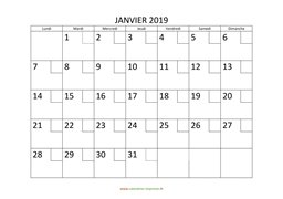 calendrier janvier 2019 modele 02