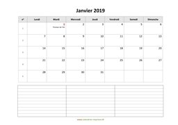 calendrier janvier 2019 modele 07