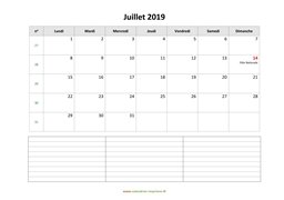 calendrier juillet 2019 modele 07