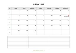 calendrier juillet 2019 modele 07