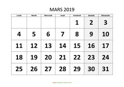 calendrier mars 2019 modele 01