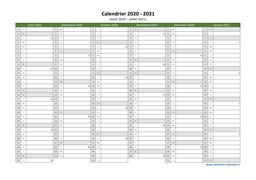 Calendrier Août 2020 à Juillet 2021 Semestre