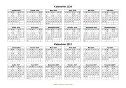 Calendrier Janvier 2020 à Décembre 2021 Horizontal Modèle 01