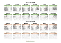 Calendrier Janvier 2020 à Décembre 2021 Horizontal Modèle 02